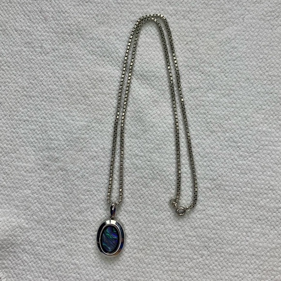 Sterling Silver STG Necklace Chain Abalone Shell Pendant Aurora - Picture 2 of 7